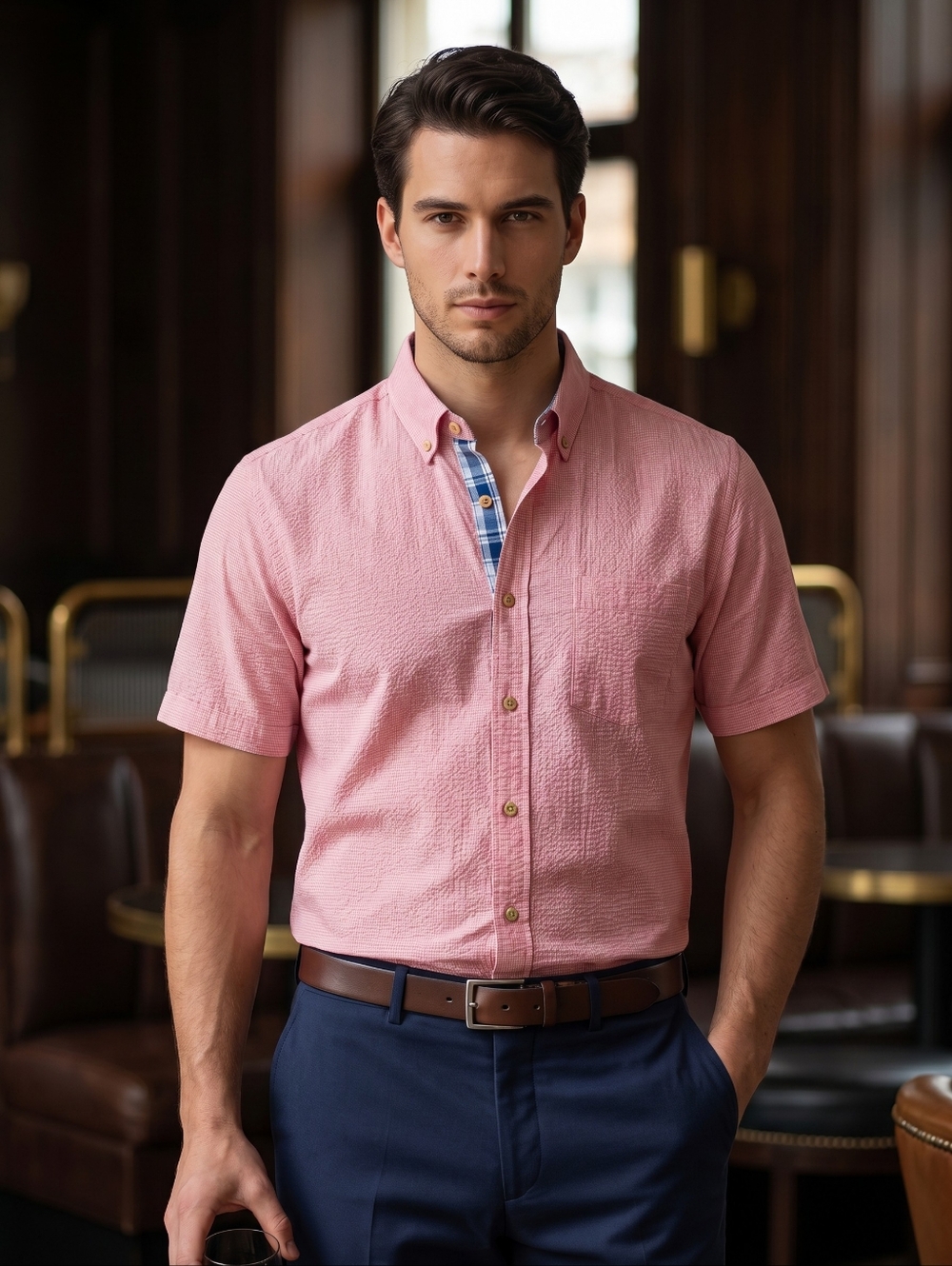 Weatherproof Vintage Men’s Medium Short Sleeve Button Down - Salmon Pink